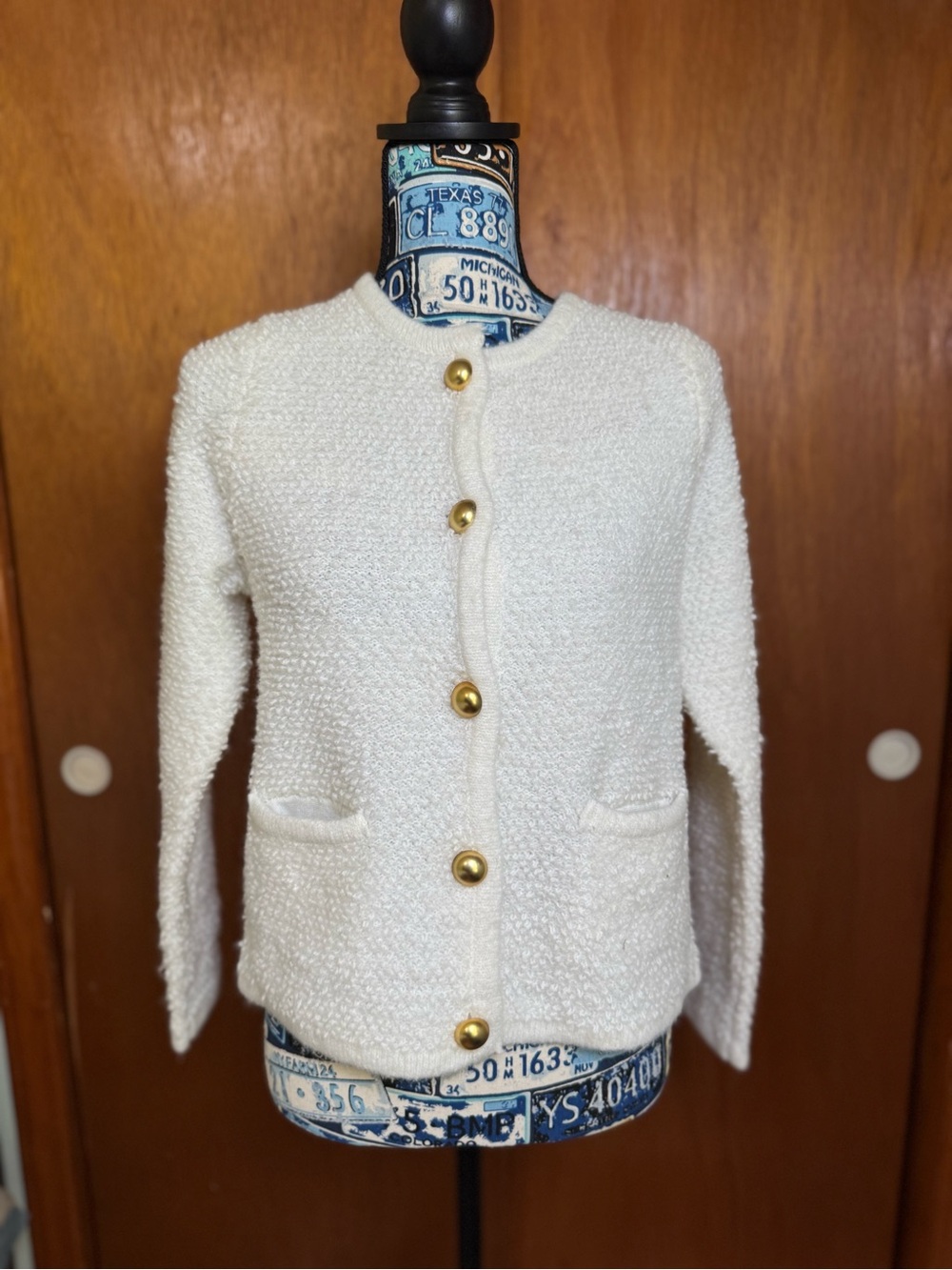 Classic Cream Bouclé Button Jacket - Women's